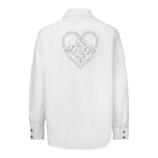 EVISUKURO女士家花刺绣和心型烫石休闲宽版衬衫外套