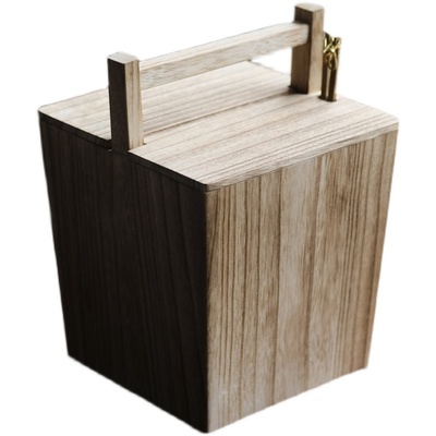 中式炭桶木制带盖提梁收纳盒