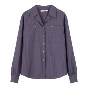 solighter 法式复古天丝古巴领衬衫女春季2025新款宽松长袖上衣