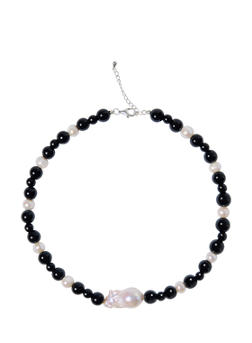 RiverineAdara「月汐絮语」黑曜石天然水晶巴洛克珍珠颈链项链