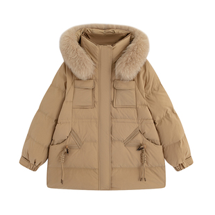 300斤特大码羽绒服女中长款200胖mm韩版宽松大毛领孕妇加厚外套冬