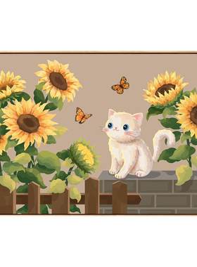 向日葵下的肥猫diy数字油画