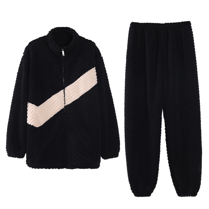 2025新款珊瑚绒睡衣女秋冬季加厚法兰绒潮流运动家居服套装可外穿