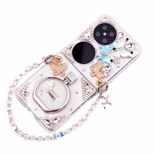 适用于华为pocket2折叠屏手链挂绳p50 pockets镶钻指环扣带支架手机壳手提透明保护套女新款网红时尚小清新