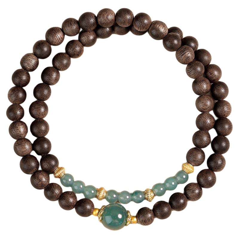 天然奇楠沉香手串女高端蓝水翡翠双圈手链木质檀香文玩官方旗舰店