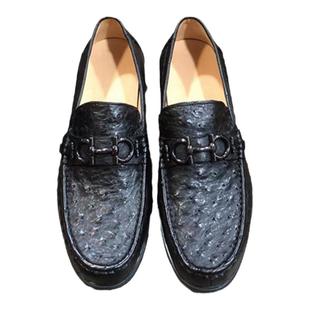 进口全真鸵鸟皮皮鞋专柜撤柜断码清仓套脚乐福鞋舒适透气真皮男鞋