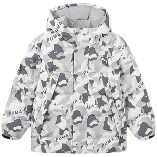 PUMA彪马童装儿童羽绒服中长迷彩防风雨内里远红外发热保暖外套