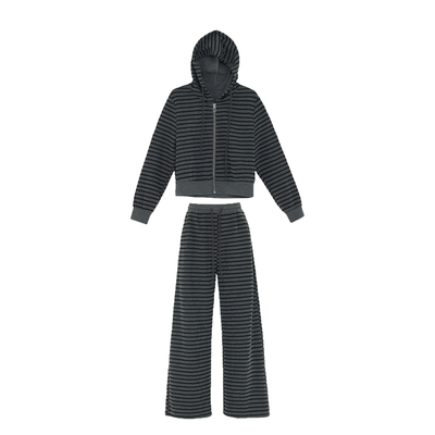 JWU秋冬美式条纹休闲套装