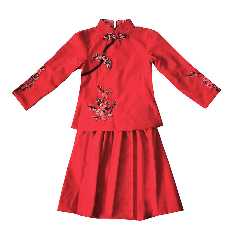 儿童汉服唐装女中国风秀禾服拜年服女童红色新年过年宝宝旗袍秋冬