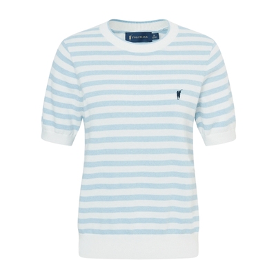 POLOWALK女装2025秋季新品女式短袖针织衫纯色修身百搭条纹T恤女