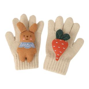 儿童手套秋冬季婴儿保暖五指手套男女宝宝防冻手套男童针织手套潮