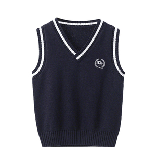 女童马甲女孩纯棉冬新款男童小学生毛线校服女生毛衣儿童针织背心