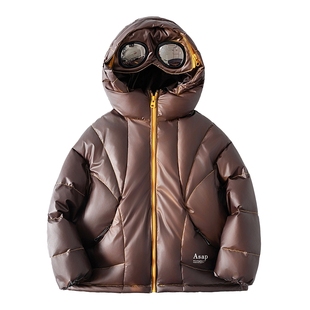 男童冬装潮酷温变可拆卸眼罩羽绒服2025新款儿童男孩变色防寒外套