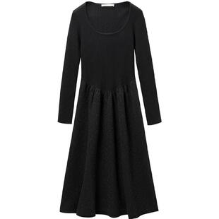 OVV秋冬新款女装金属丝点缀伞裙收腰长袖休闲针织连衣裙