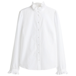 HM女装衬衫春季时尚潮流简约气质荷叶边领口衬衫1295517