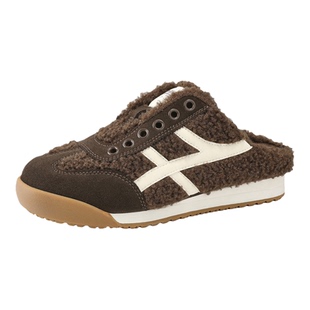 MILLIE'S/妙丽复古风包头穆勒鞋女加绒保暖毛毛鞋一脚蹬休闲棉鞋