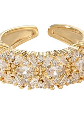 新款镶锆石个性开口戒指女高级感雪花指环精致食指戒