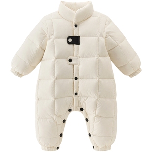 宝宝三防羽绒服连体衣冬季保暖加厚鸭绒防风婴幼儿哈衣爬服外出服