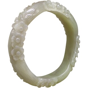 天然和田玉青白玉烟紫碧玉糖料青海料山料雕花贵妃镯圆镯圆条手镯