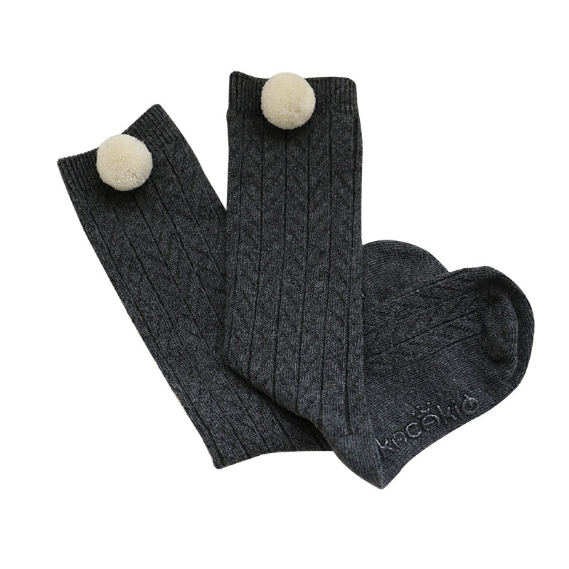 kacakid秋冬新款童袜男女宝宝可爱毛绒球球中筒袜全棉防滑小袜子