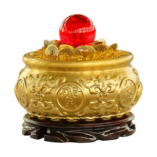 实心铜聚宝盆铜摆件全铜质纯黄铜存钱罐客厅铜缸招家居财工艺制品