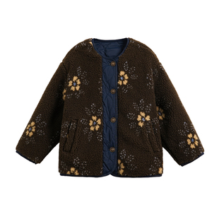 砚台家童装女童双面穿颗粒绒夹棉外套2025冬新款儿童加厚保暖棉服