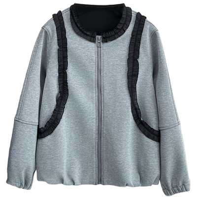 韩系休闲风宽松拼接遮肉拉链卫衣