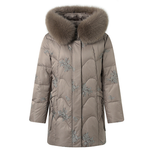 恒源祥集团Fazeya妈妈羽绒服白鸭绒加厚保暖奶奶大毛领中长款外套