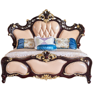 欧式床美式实木1.8米大床酒红色双人床别墅主卧2米公主结婚真皮床