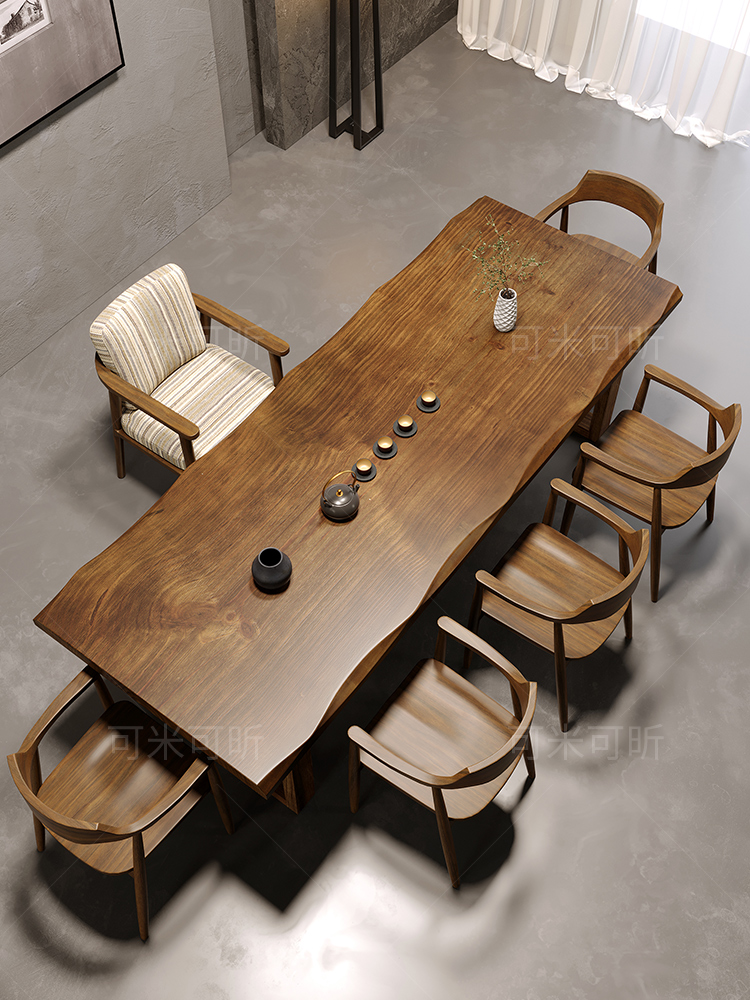 实木大板茶桌椅组合一桌六椅茶几办公室客厅家用泡茶台新中式茶桌