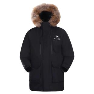 骆驼情侣派克貉子毛鸭绒羽绒服90绒