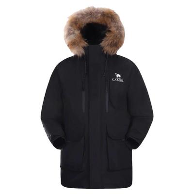 骆驼情侣派克貉子毛鸭绒羽绒服90绒