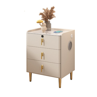 意式轻奢智能床头柜家用卧室实木无线充电指纹锁三抽简约置物柜子