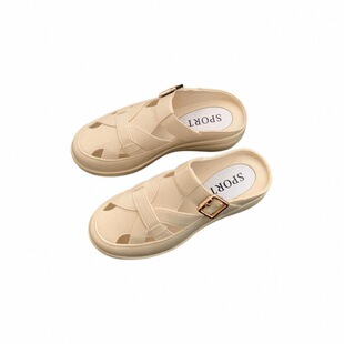 夏季包头镂空拖鞋外穿厚底女士休闲家居办公室洞洞鞋时尚半拖女鞋