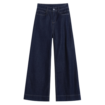 丹宁蓝窄版阔腿牛仔裤女春季2025