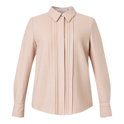 【绵羊毛】CADIDL卡迪黛尔商场同款POLO领衬衫女压褶暗门襟上衣