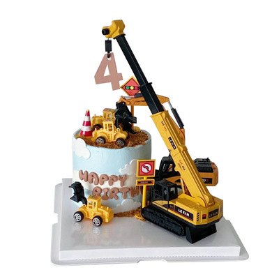吊机推土机工程车蛋糕装饰套装