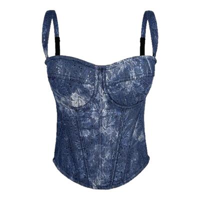 牛仔蕾丝外穿鱼骨胸衣背心抹胸