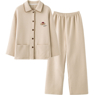 思莉太太情侣睡衣冬季纯棉加厚夹层空气棉女秋冬款男士冬天家居服