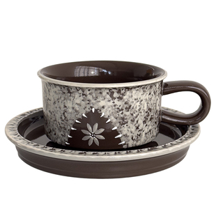 Hi 米尔克咖啡杯碟250mL复古陶瓷釉下彩礼品拉花杯套装加搅拌勺子