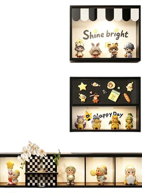 客厅盲盒手办展示柜中古风