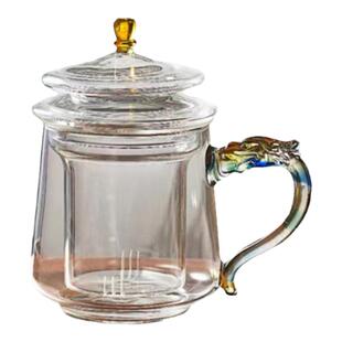 北大史新款玻璃泡茶杯加厚耐高温水杯茶水分离杯高档龙把带盖茶杯