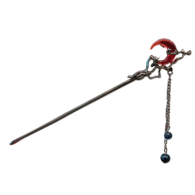 新中式红色月亮流苏发簪女头饰