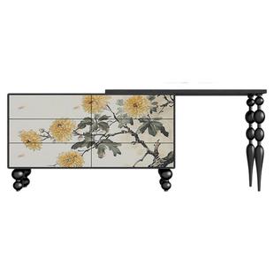 新中式艺术花卉六斗柜小户型实木抽屉柜卧室装饰梳妆台搭台储物柜