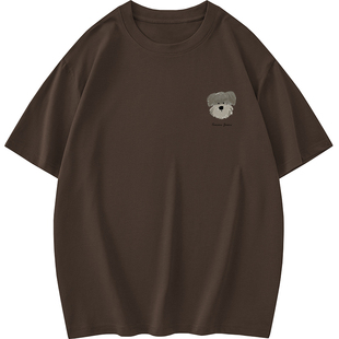 260g重磅纯棉短袖t恤男圆领小狗印花半袖美式Oversize白色上衣服