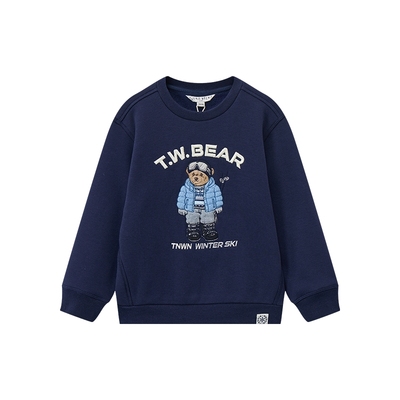 小熊童装圆领套头刺绣加绒卫衣