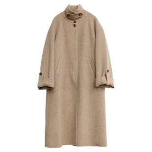【一方服饰】重工翻领羊毛系带毛呢外套阿尔巴卡双面呢大衣厚感
