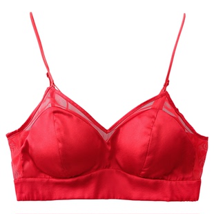 有致本命年结婚新娘大红色内衣法式真丝美背薄款桑蚕丝无钢圈文胸