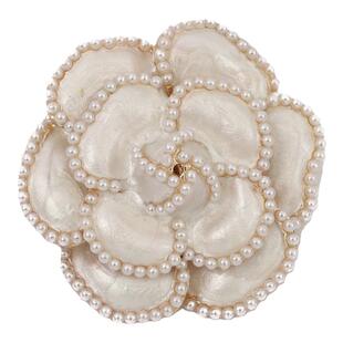 小香风黑白色山茶花胸针珍珠大胸花别针高档女小众设计感简约大气