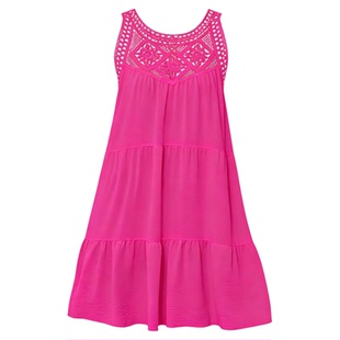 Ruffled lace neckline A-line dress 镂空花边拼接挂脖A字连衣裙